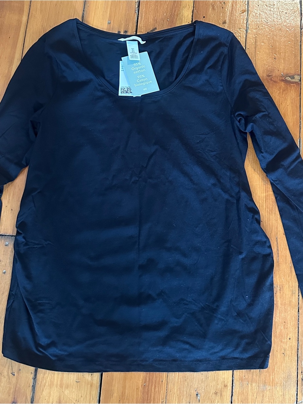 H&M MAMA Black Long-Sleeve Scoop Neck Top, Soft Organic Cotton, NWT - Set of 2